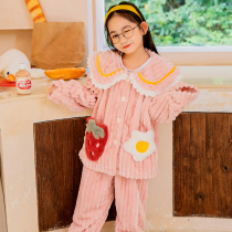 Childrens pajamas female autumn and winter coral velvet cute sweet girl baby padded flannel