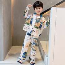 Childrens pajamas for boys Spring and Autumn Cotton Long Sleeve Pants Set Air Conditioning Clothing Fashion Mens Treasure