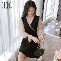 Early spring explosive small black dress womens spring and autumn 2021 new small fragrant wind high-grade a-shaped jumpsuit skirt