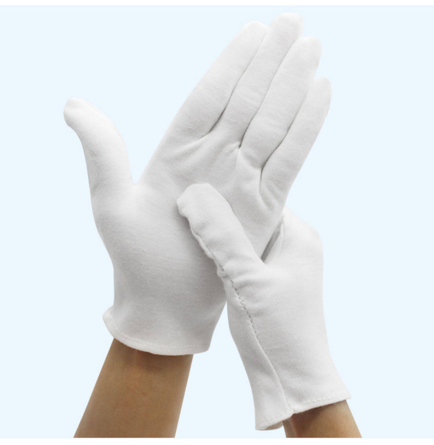 白手套礼仪薄款工作纯棉汗布开车防滑棉手套劳保文玩手套包浆通用_领