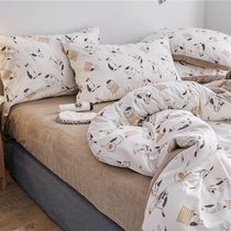 Nordic simple cotton and velvet four-piece A- faced cotton B- faced coral velvet winter cotton Japanese cat bedding