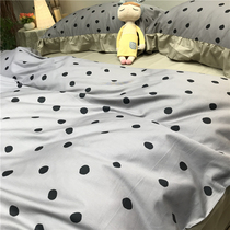 Grey Polo Dot four pieces Temperament Princess Wind All Cotton Pure Cotton Girl Hearts Han Style Lotus Leaf Side Pillowcase 1 8m