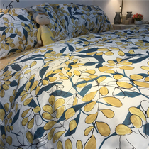 Warm color B & B apartment wind leaf American pastoral four-piece cotton cotton sheet 1 5 m bed hats quilt cover