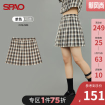 SPAO womens skirt 2021 summer fashion pop contrast check blue autumn woven SPWHB25I01