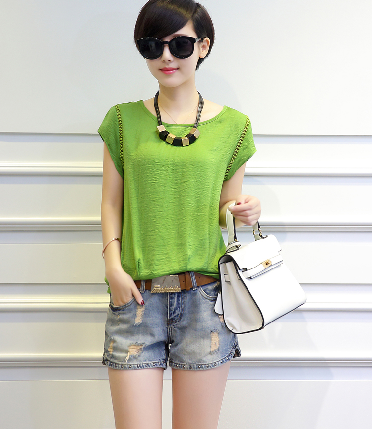 欧雅俏雪纺衫女夏韩版新款韩版宽松显瘦短袖雪纺上衣t恤大码女装