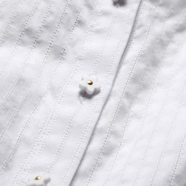 拉夏贝尔 2015夏新款 简约百搭娃娃领白色衬衫 女10200225