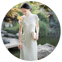 Xiao Gongzi) New tea fragrant language) Retro Republic of China style fresh floral rotator cuff young girl cheongsam dress