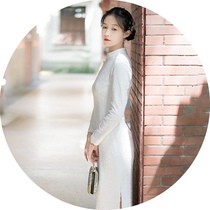 Xiao Gongzi) Snow Mei) retro literary autumn and winter New slim slim long sleeve knitted elastic cotton cheongsam skirt Q148