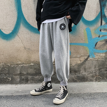 Plus velvet padded pants men Korean trend autumn and winter casual trousers Tide brand guard pants loose tie pants sports pants