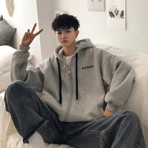 Autumn cardigan sweater men trend ins hooded harbor style 2021 New coat loose Joker coat spring and autumn