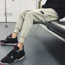 Spring and autumn mens casual pants trend handsome student tooling trousers loose Korean version of all small feet ankle-length pants