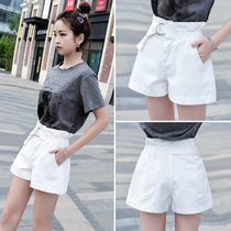 women's white denim shorts 2021 new outer wear high waist elastic a line loose wide leg large size fat mm shorts summer