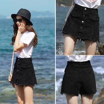 Denim Skirt Women 2019 New Summer High Waist Black Hong Kong Flavor Short Skirt Skirt Skirt A- line dress chic Bundle Women
