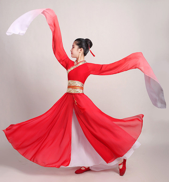 水袖舞蹈服惊鸿舞中国风甩袖服装女飘逸红昭愿汉服古典舞演出服
