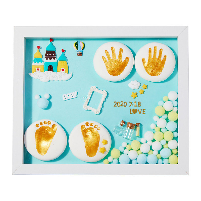 澳乐宝宝满月手足印泥相框胎毛纪念品新生的婴儿脚印手印百天礼物