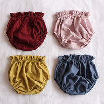 Baby petal waist large PP shorts outside wearing high waist pants pure cotton imitation hemp summer clothes baby