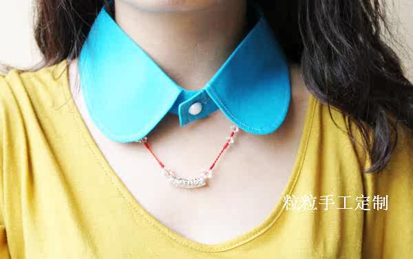Украшение на воротник 【粒粒定制】比得领 小圆领 复古假领子 黑色白色格子波点假领子