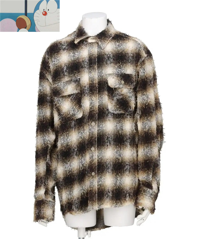 订购】Doublet 24AW ZOMBIE SILHOUETTE SHIRT做旧格纹长袖衬衫