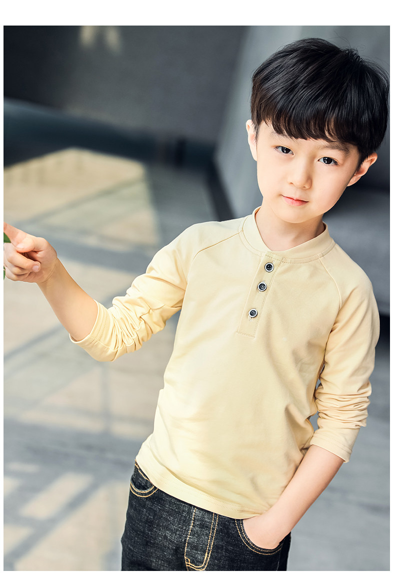 男童春装长袖t恤半纯色开领体恤衫2018新款儿童中大童春秋上衣潮