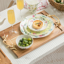 European-style fruit wooden tea cup tea set tray Rectangular household Nordic decorative coffee table storage plate Fruit plate