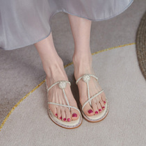 Sandals Womens Summer Lady Fashion Leather Flat Heels Roman Toe Rhinestone Flat Beach Sanders