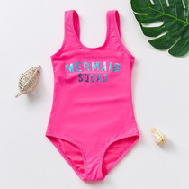 Foreign trade new girls one-piece swimsuit girl Zhongdadong 4-16 years old rose red solid color letter training triangle swimsuit