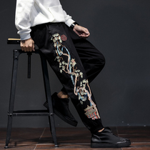Chinese Wind Personality Embroidered Men Pants Spring Big Code National Tide Easing Nation Retro Bunch Foot Casual Pants Trend