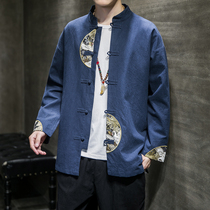 Spring Autumn Collision Color Jacket Hanfu Jacket Don Dress Pan Button Blouses Man Retro Chinese Style Chinese Wind Mens Clothing Big Code Tide Card