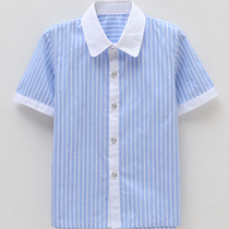 Boy Spring Clothing Blue Short Sleeve Shirt Casual Thin Middle School Children Elementary School Children and Children perform a summer new style