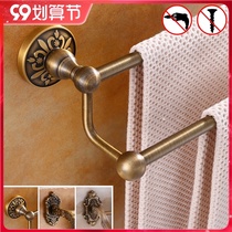 Punch-free antique double pole double layer towel rack toilet toilet European bathroom rack thickened bath towel rack