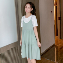 Maternity summer dress Korean version of loose suspender skirt T-shirt top two-piece fashion summer skirt