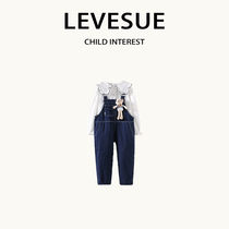 Levesue Girls Autumn Clothing New 2022 Autumn Casual Shirt Top Cute Slingback Jeans Set