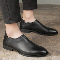 Black pointed shoes mens summer new business dress soft leather mens shoes height-increasing breathable soft sole mens casual shoes