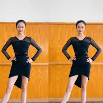 miu dance Latin dance clothes new practice clothes art test clothes V-neck long-sleeved mesh mesh splicing slim breathable