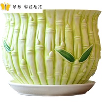 Flower pot household 3-piece set of large medium and small 3 type blue and white mini with chassis balcony ceramic flower bowl round flower plate