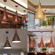 New Chinese single-headed chandelier Restaurant bar Cafe casual creative simple solid wood grain personality retro small chandelier