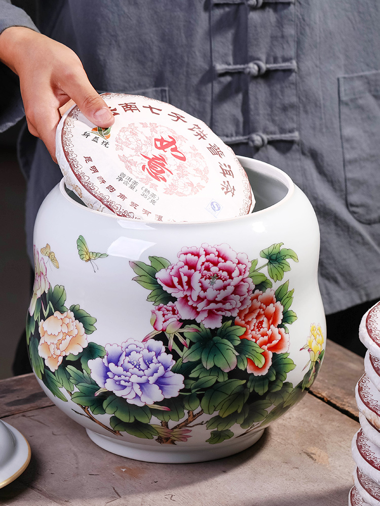 Jingdezhen ceramic pot of tea caddy fixings big yards seal pot large household storage tank puer tea cake storage tanks