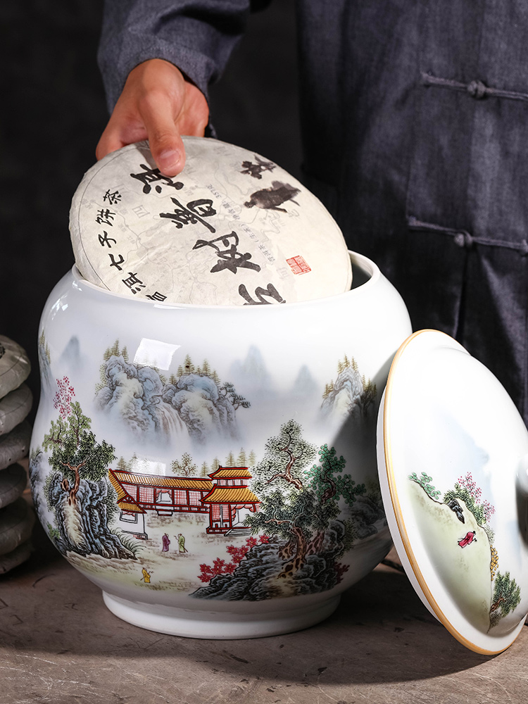 Jingdezhen ceramic large wake receives the puer tea cake caddy fixings tanks household seal pot porcelain POTS