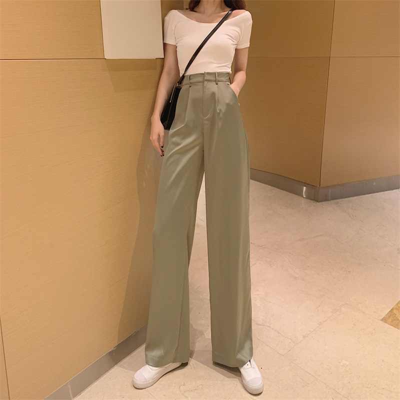 2020 summer new vertical high waist wide leg pants casual pants loose pants trousers trousers show thin satin trousers women's wear