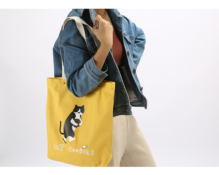 韓國有goyard 韓國曲奇貓武士貓卡通帆佈包單肩包女 手提包環保購物袋 有拉鏈 goyard