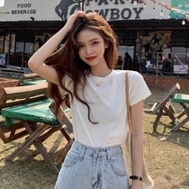 White short sleeve T-shirt female Korean version of round neck base shirt 2021 summer new slim body with foreign style top ins tide