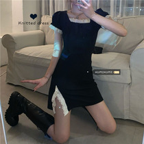 French sexy temperament black short sleeve dress female summer slim skirt 2021 new hot girl skirt