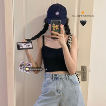 Summer short knitted sleeveless small vest sling women outside wear solid color slim base shirt coat tide