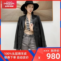 2021 new spring and autumn leather leather clothes womens mid-length Korean version slim and thin suit sheepskin jacket Haining