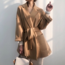 M The same short water ripple coat light luxury handmade loose small double-sided medium and long full wool coat