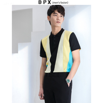 Summer exquisite cut Slim retro lapel polo shirt short sleeve tee multi-color stitching is difficult to do