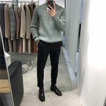 2019 Coarse Line Casual Semi-High Collar Thickened Warm Sweater Damp Jacket Head Beating Bottom Needle Woolen Sweatshirt South Korea Yingren Blouse