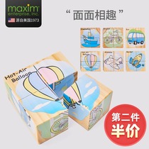 MAXIM Childrens educational toys Baby wooden puzzle Toddler enlightenment 6-sided animal puzzle 1-2-3 years old