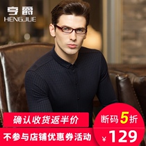 Business Leisure stand collar shirt men fashion dark plaid middle-aged dad dress long sleeve shirt thick model 2019 autumn