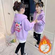 Girl Jacket Autumn Winter 2022 New Ocean Gas Children Korean Version Plus Suede Cardiovert Jersey Girl Thickening of Lianhood